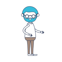 faceless caricature full body bearded elderly man in clothes with glasses in color section silhouette