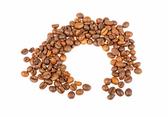 grains coffee trail from a cup on a white background