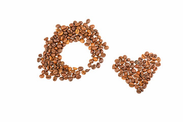 grains coffee hearts on a white background