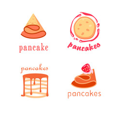 Four concepts of pancake logotypes / Logotypes with pancakes honey and jam
