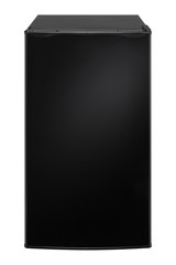 black refrigerator with closed door on a white background