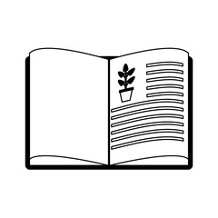 open book with plant drawing science related icon image vector illustration design  black and white