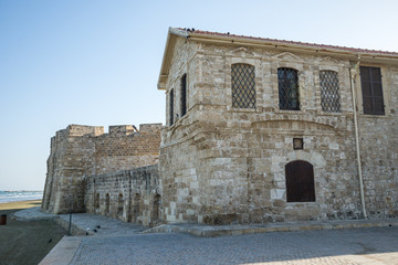 A medieval Larnaca castle and museum at beach waterfront