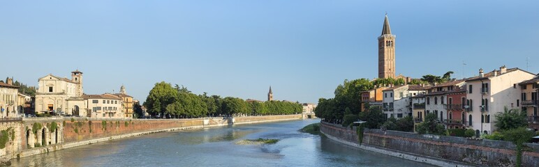 Fototapeta na wymiar panorama from bridge to Verona in Italy