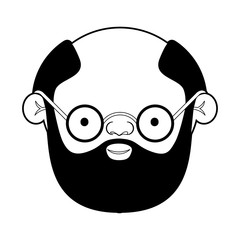 caricature face bearded grandfather with a few hair and glasses in black silhouette sections