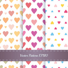 A set of seamless patterns from hearts. Gift wrapping.