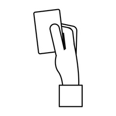 hand holding card icon image vector illustration design  black line