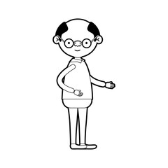 caricature full body elderly man in clothes with glasses in black silhouette sections