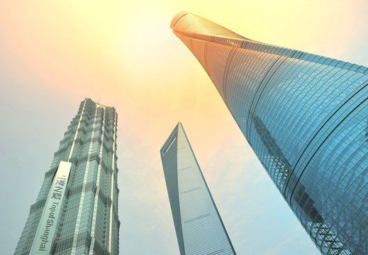SHANGHAI, CHINA - MAY 6, 2017: Aerial view of Shanghai World Financial Center in pudong district China on may 6th, 2017 in Shanghai.