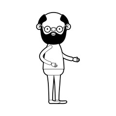 caricature full body grandfather in clothes with beard and glasses in black silhouette sections
