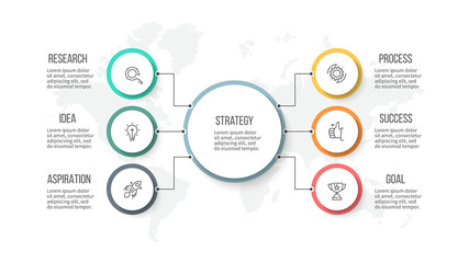 Business infographic. Organization chart with 6 options. Vector template.