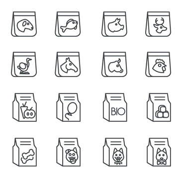 Dog and cat feeding as line icons, set two / There are some types of food for dogs and cats
