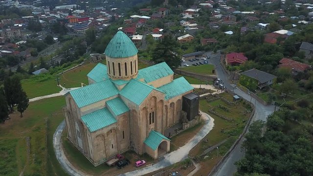 aerial view of Bagrati Cathedral in Kutaisi center in Georgia