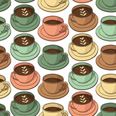 Vector seamless pattern with coffee cups