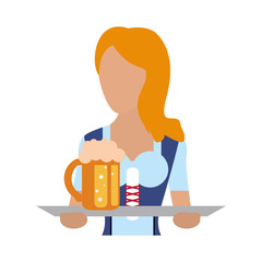 woman holding tray with beer bavarian culture germany related icon image vector illustration design 