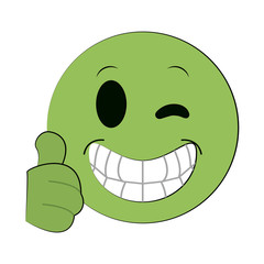 happy thumb up smiling and winking emoji instant messaging  icon image vector illustration design 