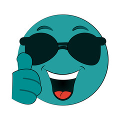 happy thumb up  emoji with sunglasses  instant messaging  icon image vector illustration design 