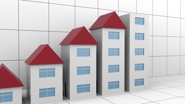 Animated increasing chart or house-like bar graph. Growing real estate market concept
