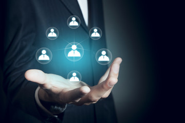 businessman hand network in screen