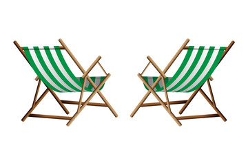 Vector  illustration of two green chaise lounge  on transparent background 