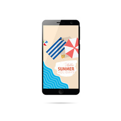 mobile phone with summer holiday on it illustration