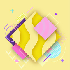 Abstract color poster in trendy style with geometric shapes, triangle, lines,  fashion bright background, template for banner, cover, invitation, flyer, vector illustration