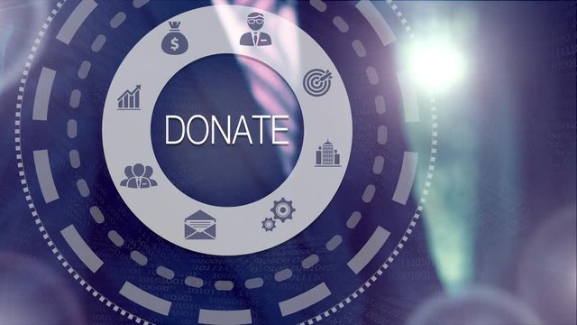 Businessman pressing a Donate button on a clear projection screen