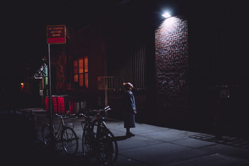 woman looking at a night light