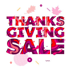 Thanksgiving sale paper cut color text font vector for holiday greeting card