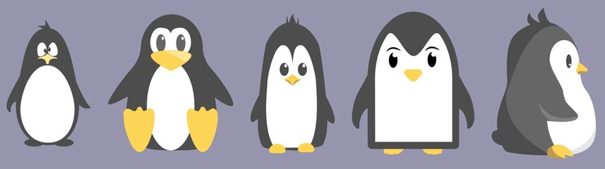 Abstract cute angry cartoon pinguin isolated on a blue background. Funny penguin image.