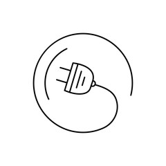 Modern thin line icon of electric plug. Premium quality outline symbol. Simple mono linear pictogram, drawing, art, sign. Stroke vector logo concept for web graphics.