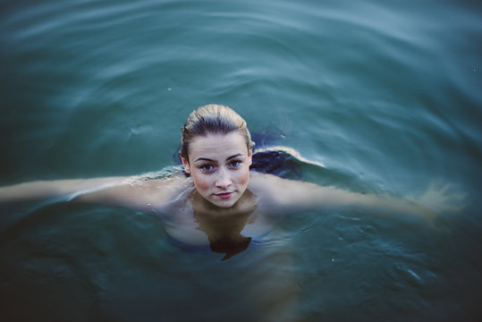 woman is swimming