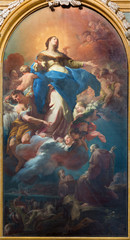TURIN, ITALY - MARCH 16, 2017: The painting of Virgin Mary with prophet Elijah in church Chiesa della Madonna del Carmine by Giuseppe Turinetti di Priero and Giaquinto da Molfetta (1741). - obrazy, fototapety, plakaty