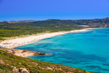 Beach near Spaggia di Masua beach and Pan di Zucchero, Sardinia, Italy.