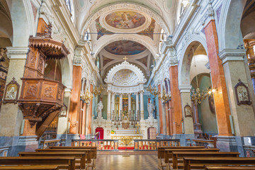 Fototapeta na wymiar TURIN, ITALY - MARCH 14, 2017: The nave of baroque Chiesa di Sant Agostino.