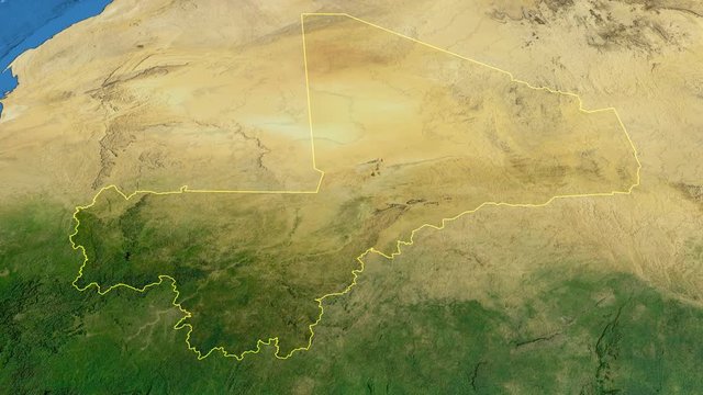 Mali, glide over the satellite map, outlined