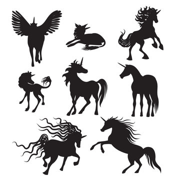 Vector silhouette unicorns image collection