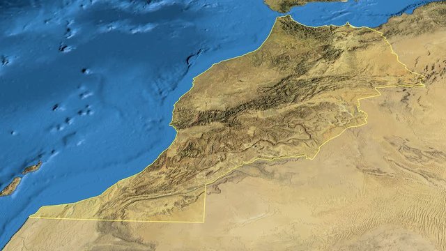 Morocco, glide over the satellite map, outlined