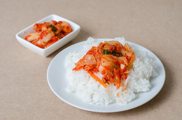 Rice with kimchi cabbage ready for eating,Healthy Korean food
