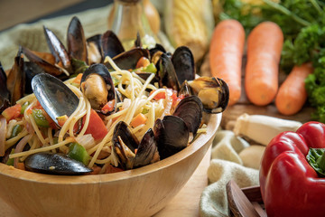 Delicious Italian spaghetti Mussel
