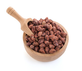 peanuts in a wood bowl