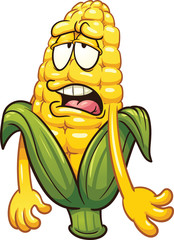 Tired cartoon corn. Vector clip art illustration with simple gradients. All in a single layer.