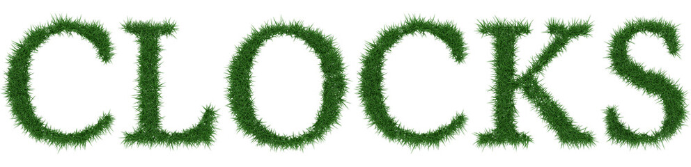 Clocks - 3D rendering fresh Grass letters isolated on whhite background.