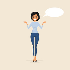 Young woman with a speech bubble on a background.Comic woman with speech bubble.Sexy girl.Woman making a presentation at office.