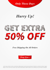 Banner Get Extra 50 percent vector illustration. Creative banner layout for m-commerce, mobile promotions