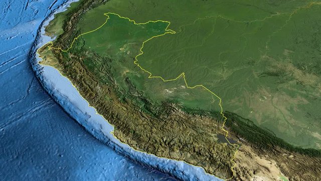 Peru, glide over the satellite map, outlined