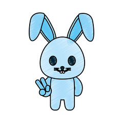 Colorful kawaii bunny doodle over white background vector illustration