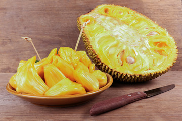 Tropical Jack Fruit on the wood background