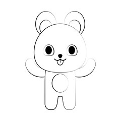 flat  line  uncolored kawaii bear over white background vector illustration