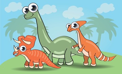 Cute cartoon style dinosaurs set. vector illustration